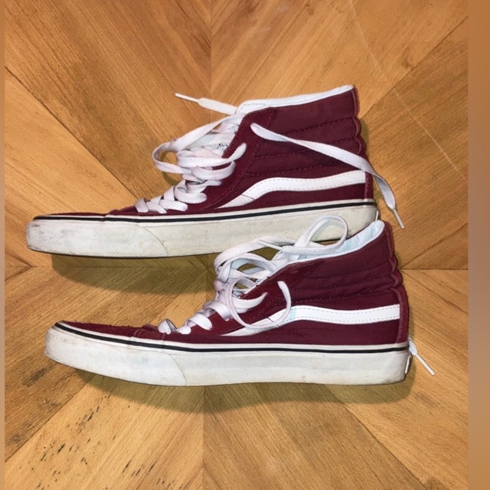 Men’s Van’s High-Top Maroon Skate Sneakers with White Stripe; Size 7.5 - Picture 3 of 5